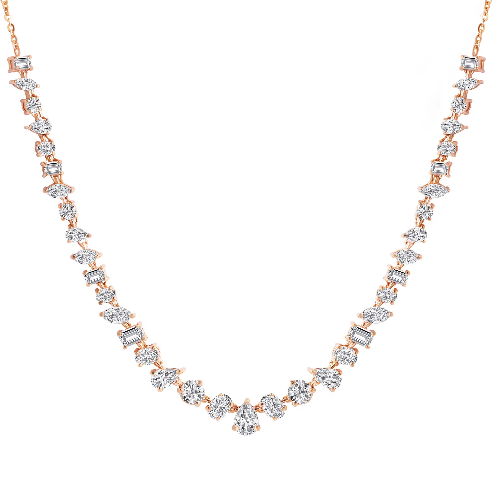 2-in-1 Fancy Diamond Tennis Necklace - Rose Gold / 14K