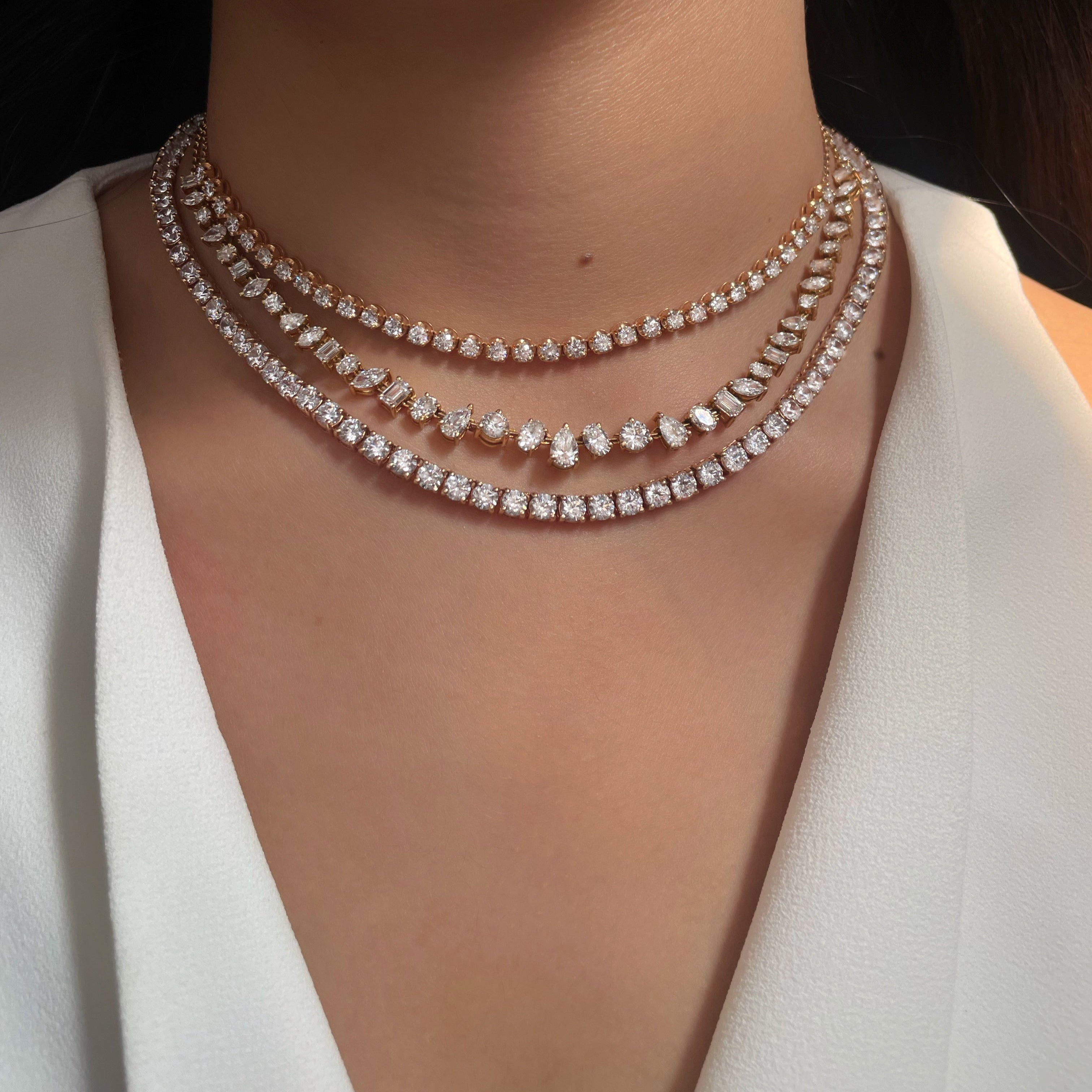 2-in-1 Fancy Diamond Tennis Necklace - Rose Gold / 14K