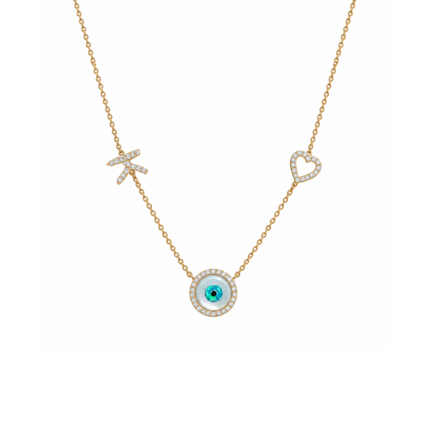 Evil Eye With Letter & Heart Necklace