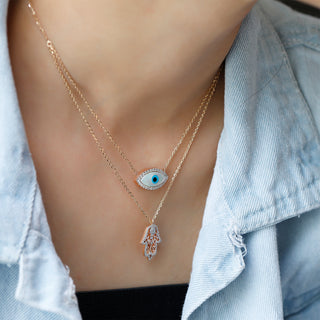 Pre-Layered Evil Eye & Hamsa Hand Necklace