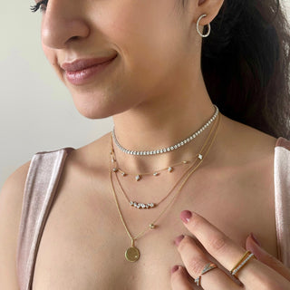 Round Gold Diamond Disc Necklace