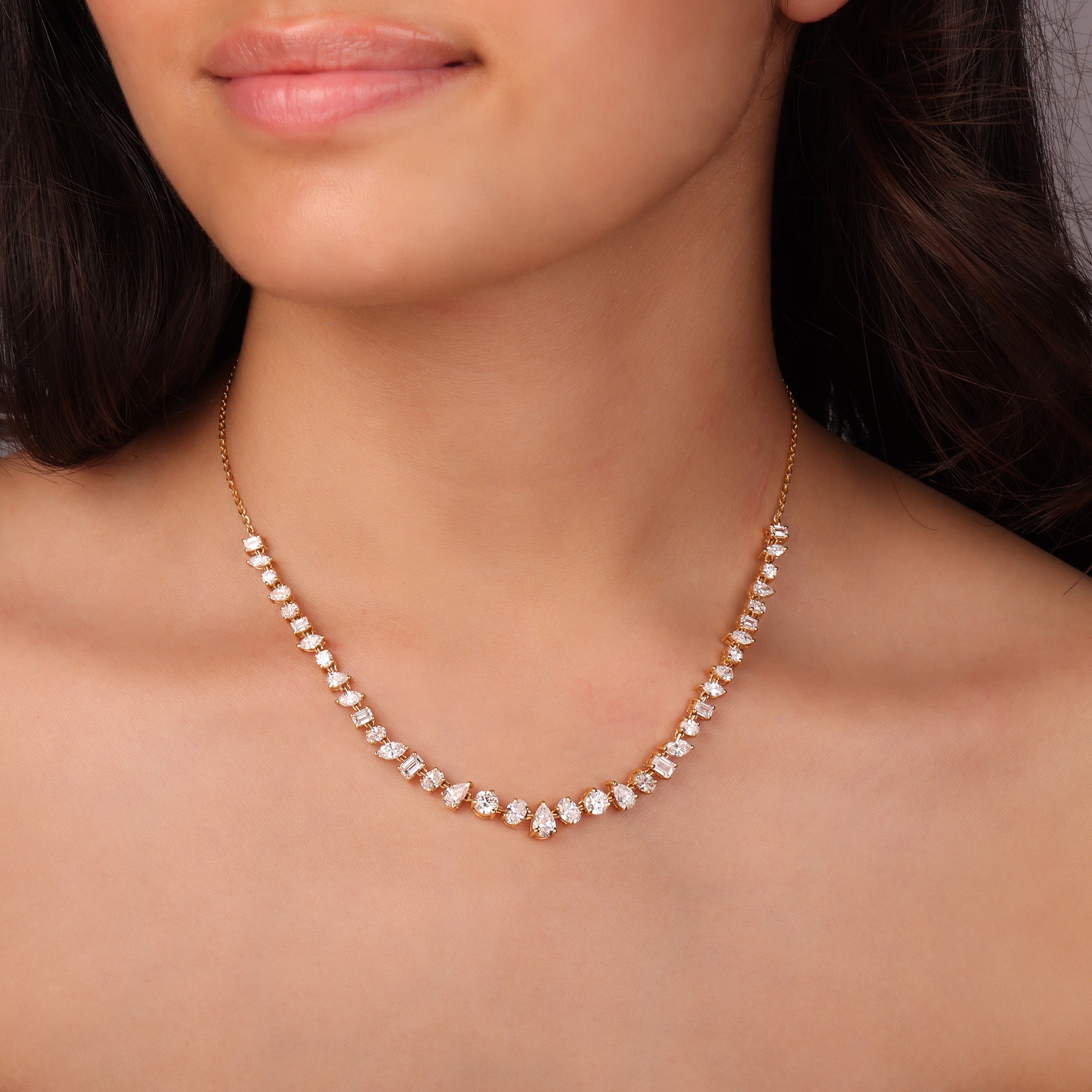 Four-Prong Diamond Shiny Link Necklace – With Clarity