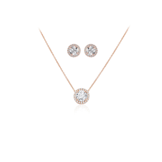 Lab Grown Diamond 0.50ct Halo Necklace & Earrings Set