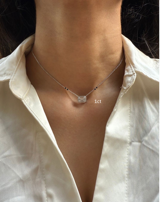 Lab Grown Diamond Emerald Bezel Mangalsutra