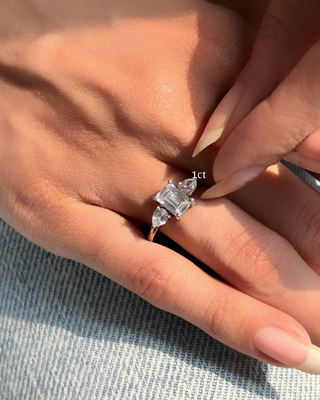 Lab Grown Diamond Three Stone Emerald Ring