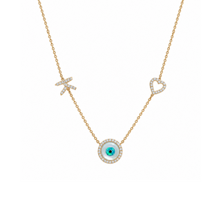 Lab Grown Diamond Evil Eye With Letter & Heart Necklace