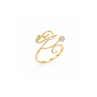 Lab Grown Diamond Initial Star And Moon Ring