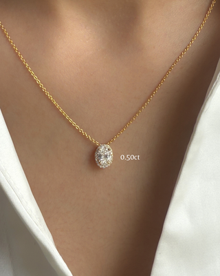 Lab Grown Diamond Oval Halo Necklace