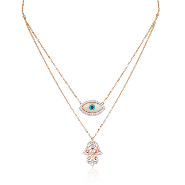 Pre-Layered Evil Eye & Hamsa Hand Necklace