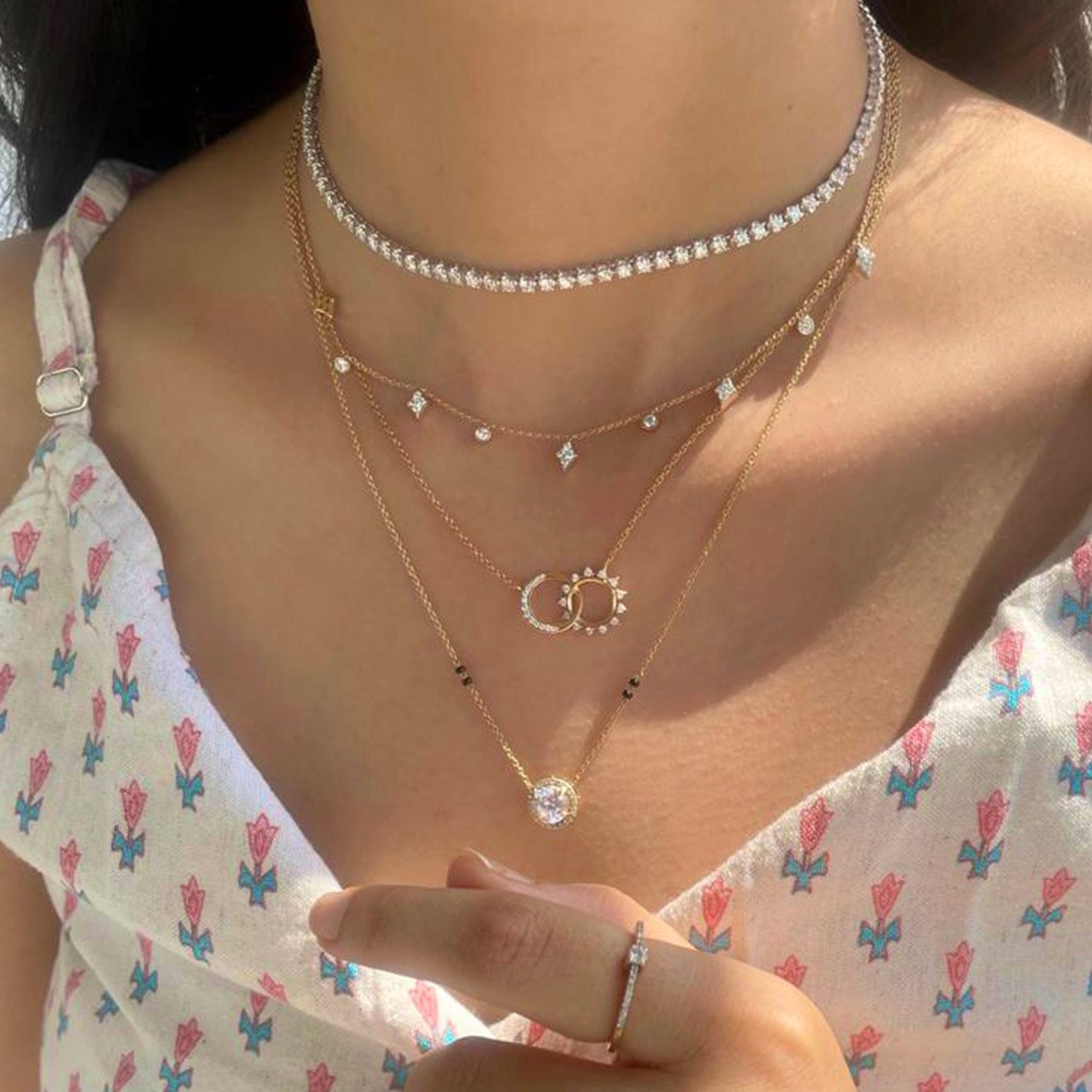 Sun and moon diamond necklace Clearance